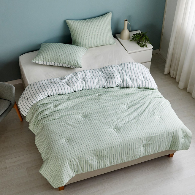 [모던하우스 인천점] 크림소프트 100% 렌징모달 퀸 차렵이불 그린스트라이프 -[CV0226023]