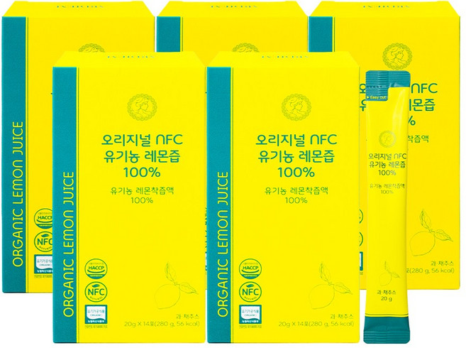 아르디엠 오리지널 NFC 유기농 레몬즙 100% 착즙 레몬 원액, 280g, 5개