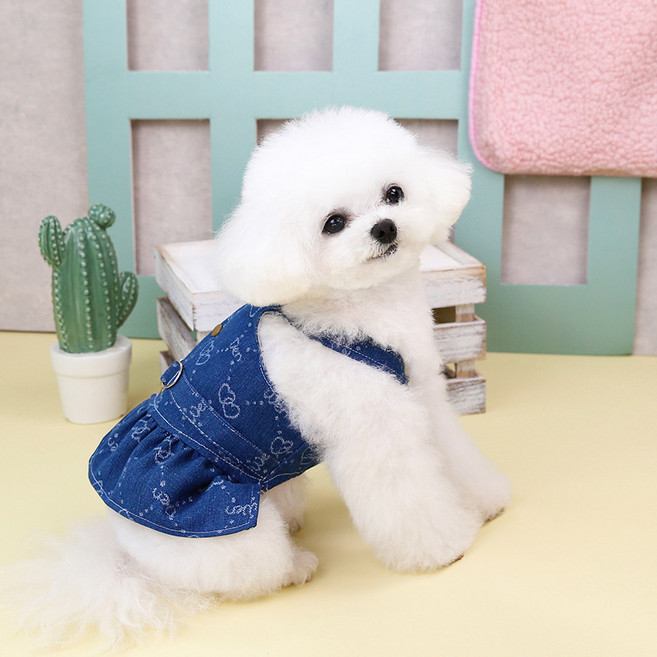 애견의류 데님 청 멜빵 민소매 원피스 반려견 외출복 강아지옷 댕댕하트강아지데님오버롤, 스커트, 2XL