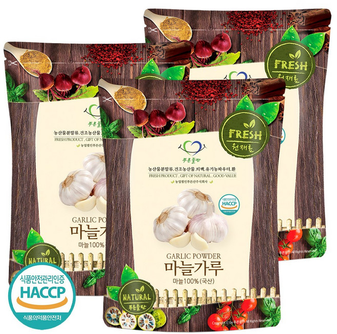 푸른들판 국산 마늘 분말 가루 100% 갈릭 파우더 조미료 향신료 HACCP 인증, 3개, 500g