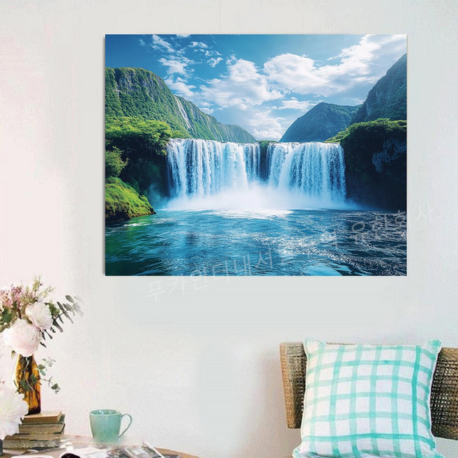 돈들어오는 생기 보석십자수 DIY세트 액자 캔버스형 풍수 그림 50X40cm 대형 와이드 돈벼락 재물복 주방 거실 현관 인테리어 장식품 재물운 개업 이사선물, 1개, PK-15 재물복 대운 폭포