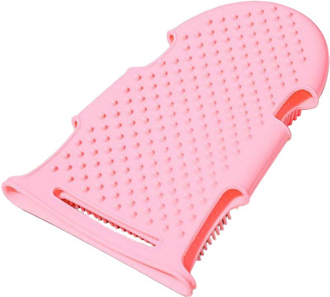 애견 양면 실리콘 목욕 브러시 고양이와 강아지 목욕 마사지 장갑 털 제거 세정 및 보호 용품, 1개, 핑크