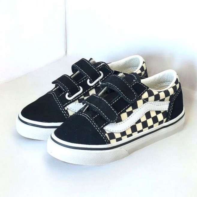 반스 키즈 올드 스쿨 벨크로 프라이머리 체크 블랙 화이트 아동 운동화