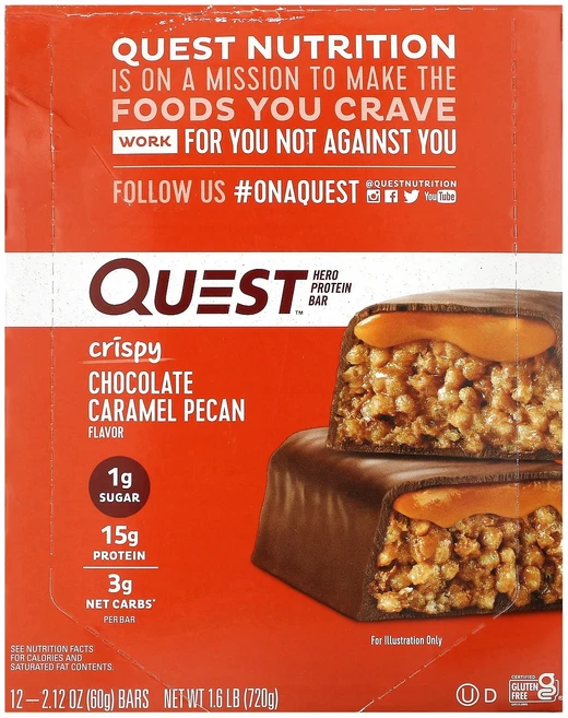 Quest Nutrition 히어로 프로틴바 크리스피 초콜릿 캐러멜 피칸 맛 12개 각 60g(2.12oz) Nutrition (퀘스트 뉴트리션), Quest Nutrition, 히어로 프로틴바, 크리스, 60g, 1 - 쿠팡