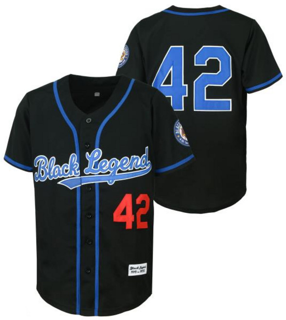 남성용 블랙 레전드 야구 저지 재키 로빈슨 빈티지 자수 레트로 힙합 스티치 블루 #42, 04 XL, 01 blue