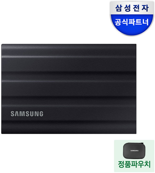 삼성전자 포터블 외장하드 외장SSD T7 + 파우치증정, T7 실드 블랙, 2TB