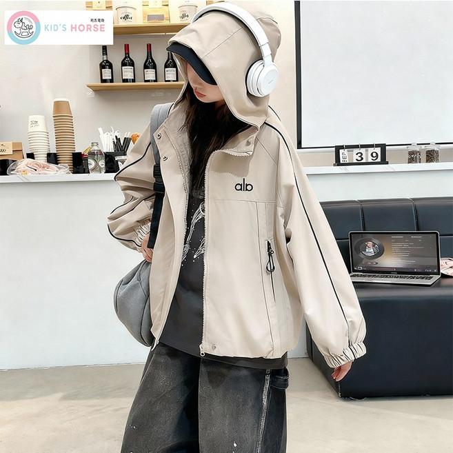 키즈목마 여아용 가을 간절기 아우터 주니어 초등학생 데일리 오버핏 후드 바람막이 점퍼 재킷 733