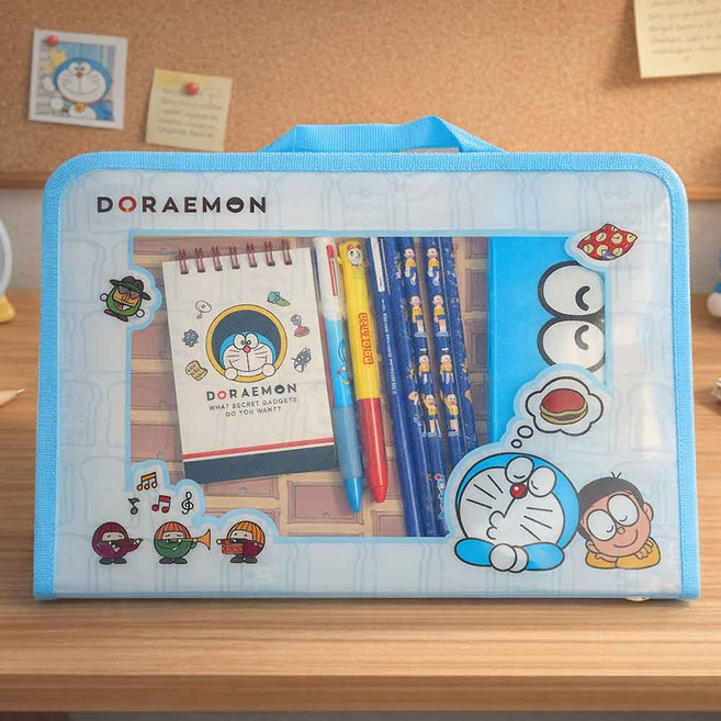 도라에몽 투명 캐리어 문구세트 초등 학생 졸업 입학 선물 준비물 학용품, 1개, 블루