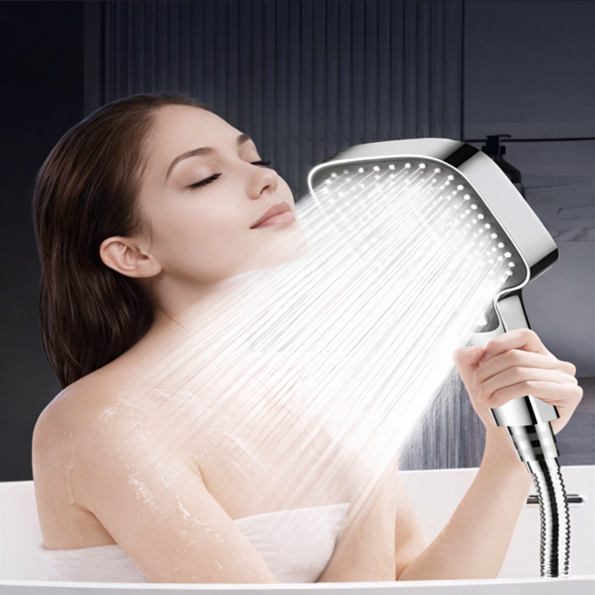 대형 3단 폭풍수압 고압 샤워기 헤드 욕실 절수 샤워기 교체, 다크그레이, 1개