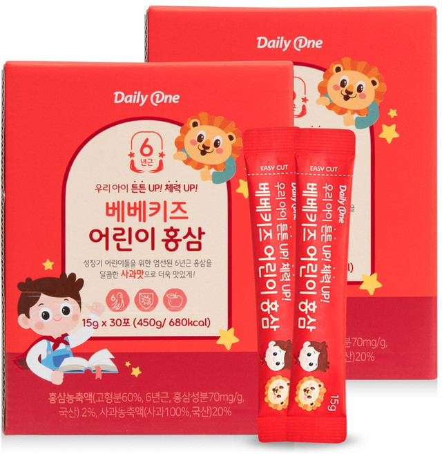 데일리원 베베키즈 어린이 홍삼 15g 30포, 2개, 450g