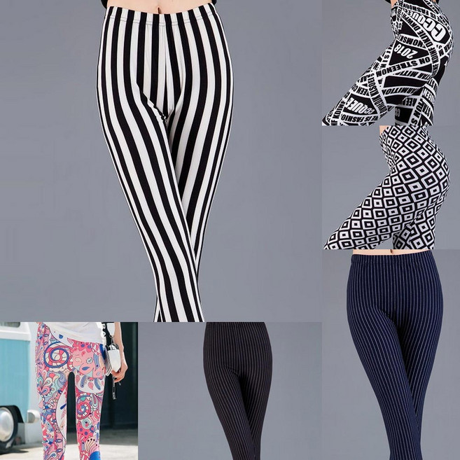 키즈타임 레깅스 여성 바지 9부 빅사이즈 스판 쫄바지 패턴 봄 여름 가을 섹시 후라이스 밴딩 스트라이프 플라워 프리사이즈 의류