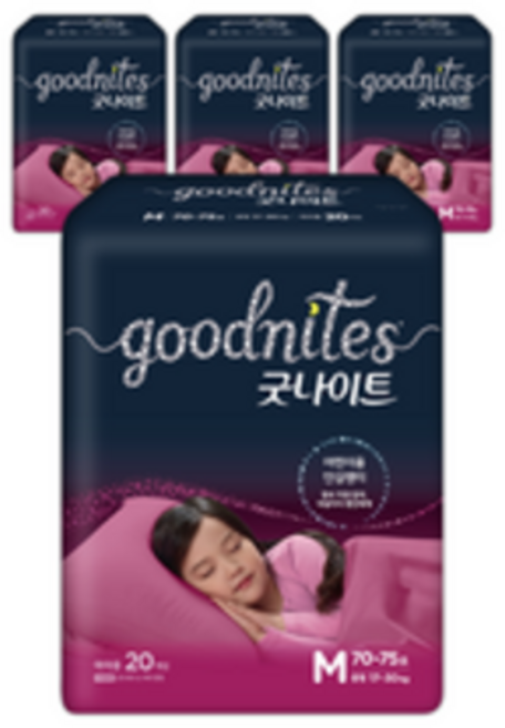 굿나이트 팬티형 기저귀 여아용 중형(17~30kg), 중형(M), 120매