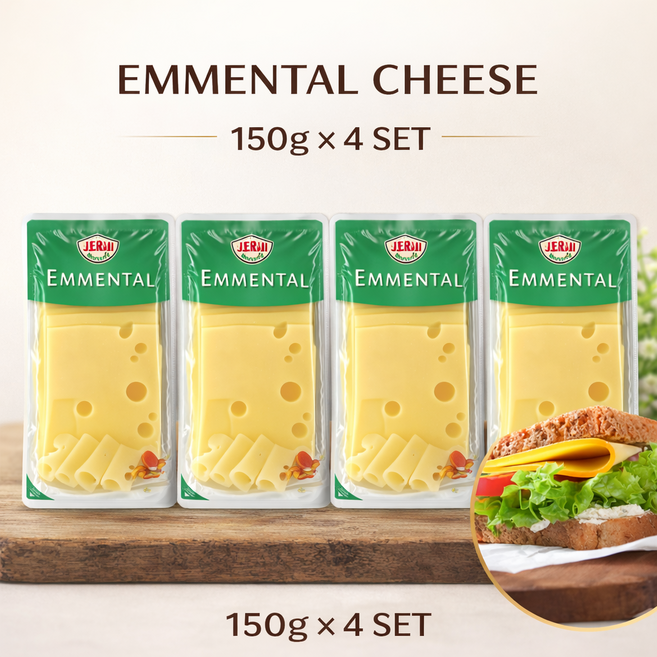 독일 직수입 에멘탈 슬라이스 치즈 150g x 4개입 세트 샌드위치용 대용량, 1세트, 600g