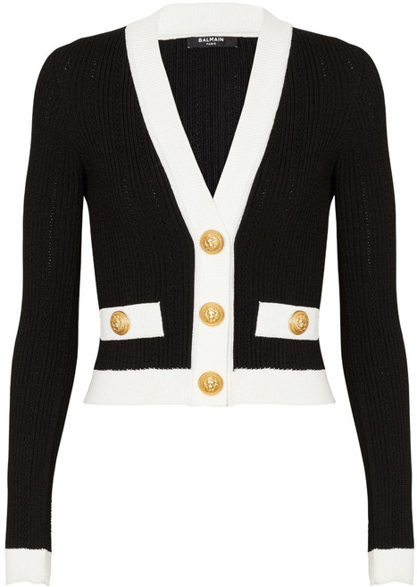 발망 콘트라스트 보더 골지 니트 가디건