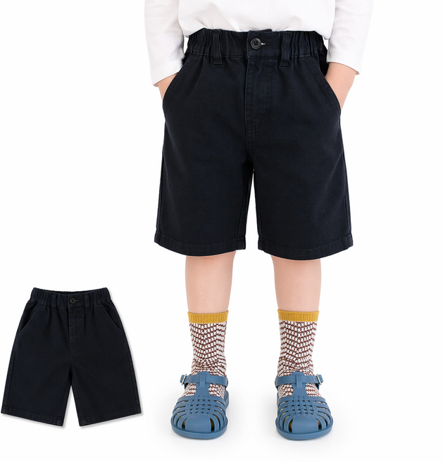 코지블랙하프팬츠 아동 남아 배기 바지 여아 고무줄 밴딩 와이드 데님 팬츠