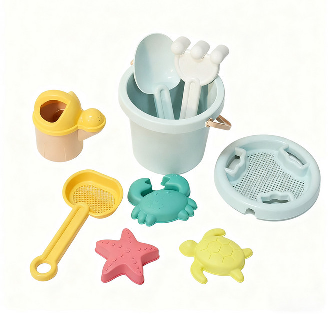 兒童沙灘玩具套裝 挖沙玩具 安全無毒, 麥稈沙灘桶9件套, 100g, 1個