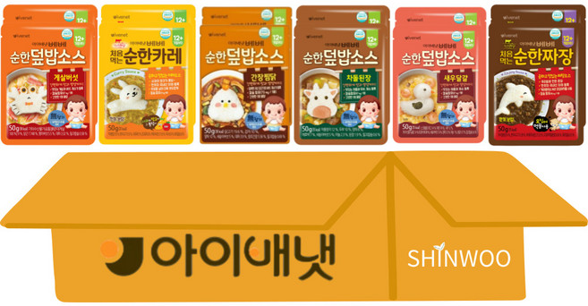 아이배냇 유아용 베베 순한 덮밥 소스 6종 짜장2+카레2+새우달걀2+소불고기2+차돌된장2+간장찜닭2, 50g, 12개, 카레+짜장+새우+소불고기+차돌된장+간장찜닭 2개씩