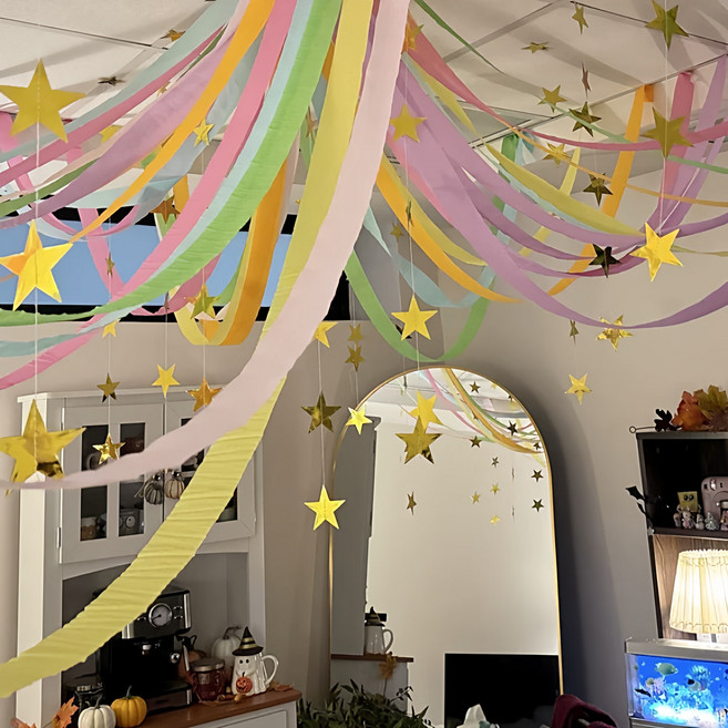 하늘풍선파티 파스텔 스트리머 골드별 가랜드 파티장식 세트 베이비샤워 생일 웨딩 브샤