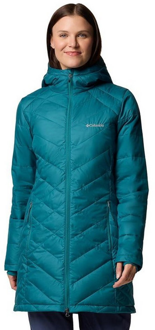Columbia Womens Heavenly Long Hooded Puffer Jacket River Blue Small 165429