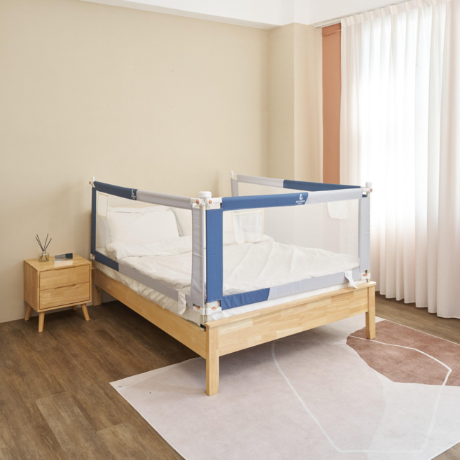 貝貝佳 嬰兒床圍/床邊護欄, 藍搭灰6.2*6床_3片凵型