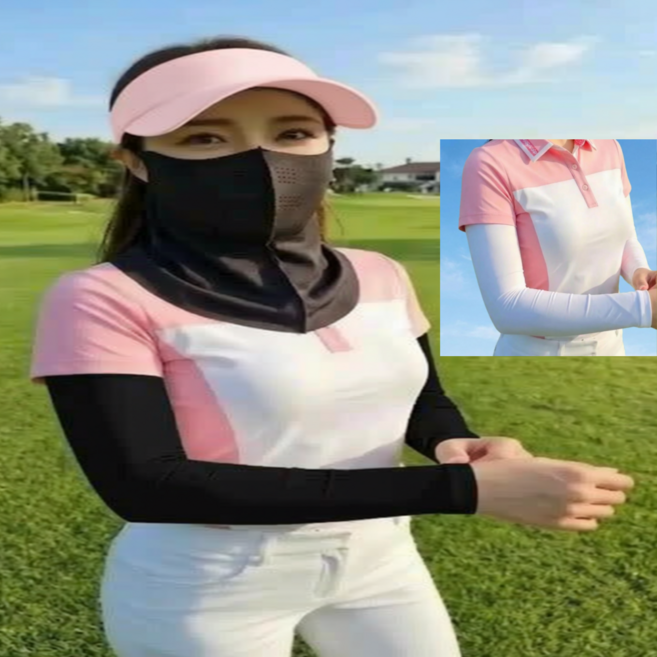 자외선차단 썬가드 3종 세트 kc인증 마스크1+토시2 야외활동 필수템 골프 등산 농사 작업용, 1세트, 블랙+화이트