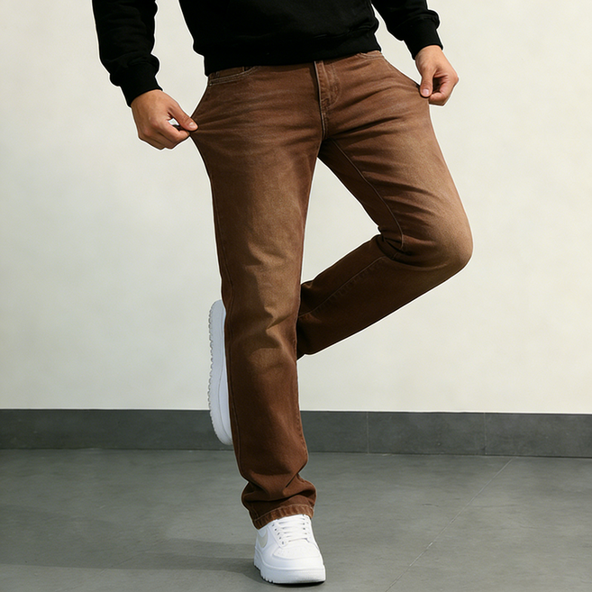 남자 브라운 슬림 스키니 핏 탄력 청바지 봄여름 편안한 일상 청바지 하늘비즈