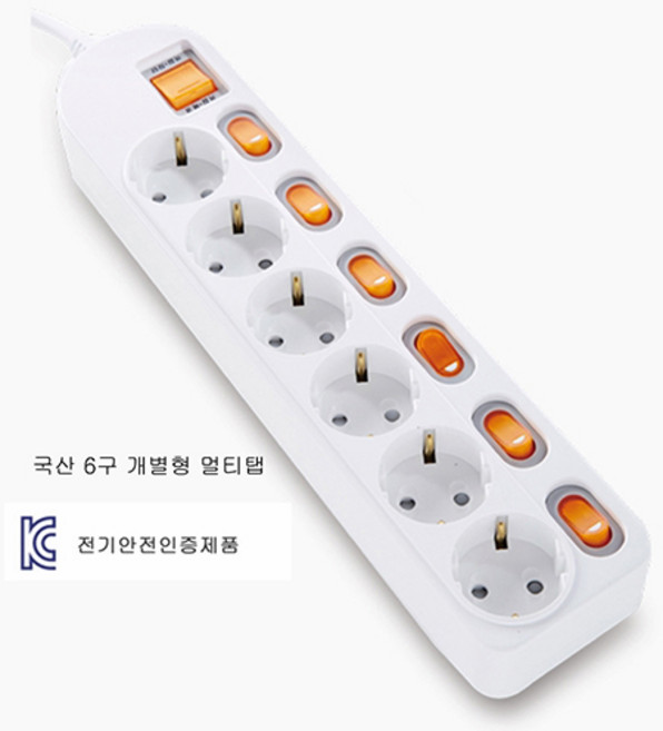 국산 삼화전기 라온일렉트릭 멀티콘센트 멀티텝 에코플러스 개별형 6구 16A KC인증제품, 1개, 3m