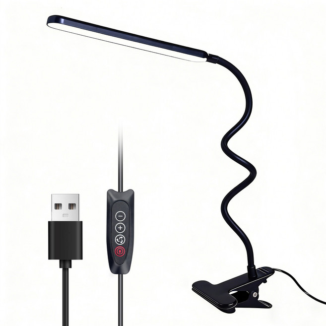 H HNMA HN 클립형 LED 데스크스탠드 단계조광 조색 눈보호 USB 급전 봄맞이 선물 근로자의 날 하마, 검정색