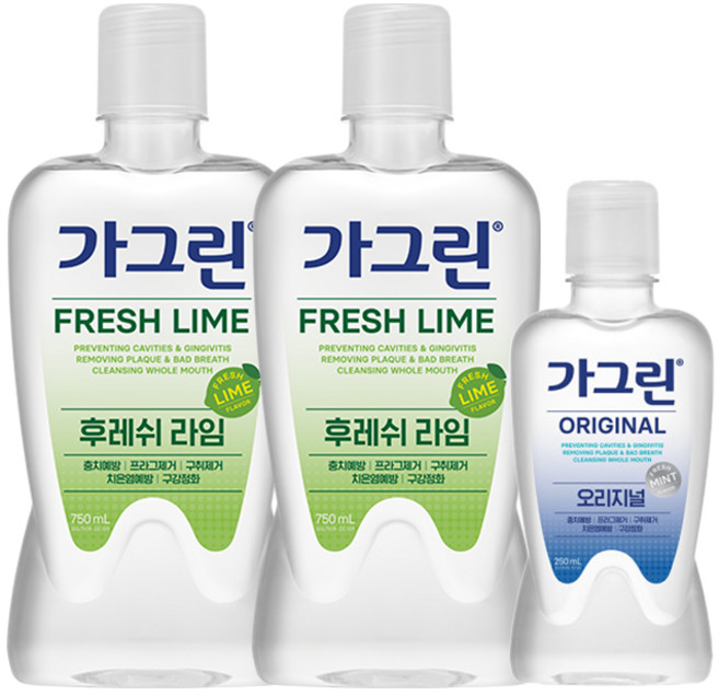 가그린 후레쉬 라임 750ml 2개 + 오리지널 250ml 구강청결제, 2세트, 1.75L