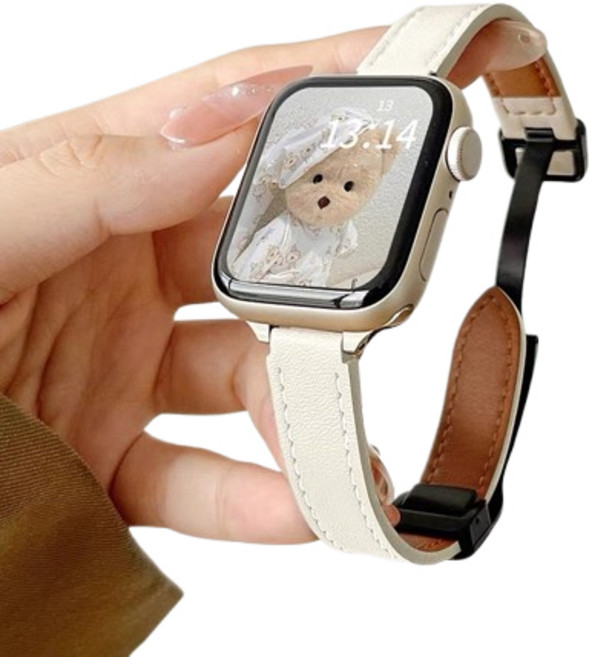 투에이비 애플워치 호환 가죽 마그네틱 슬림 스트랩, 1개, 화이트