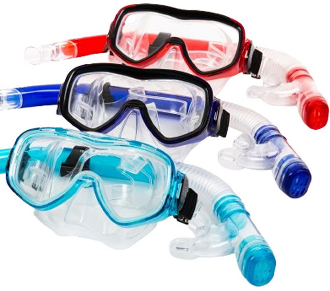 1+1 MS05 스노클링세트 수영 물놀이 강화유리 9세이상~성인, 블루+레드