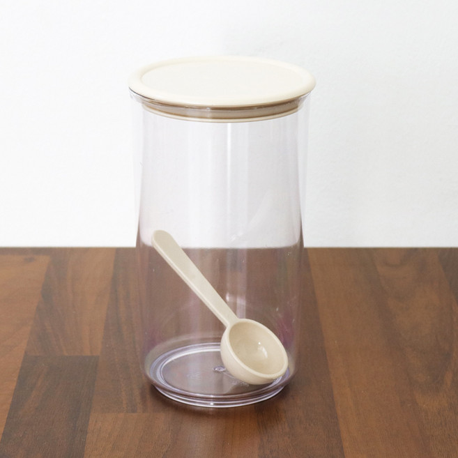 스푼 포함 뉴원형단지 4호 조미료 양념통 설탕 소금 고춧가루 뚜껑 보관통, 1개, 베이지, 1100ml