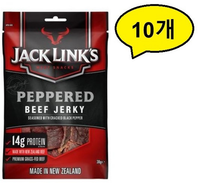 잭링크스 페퍼드 비프져키 육포, 38g, 10개