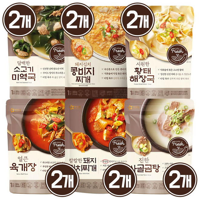 아워홈 즉석국(소고기미역국 콩비지찌개 황태해장국 육개장 사골곰탕 돼지김치찌개), 2세트, 300g
