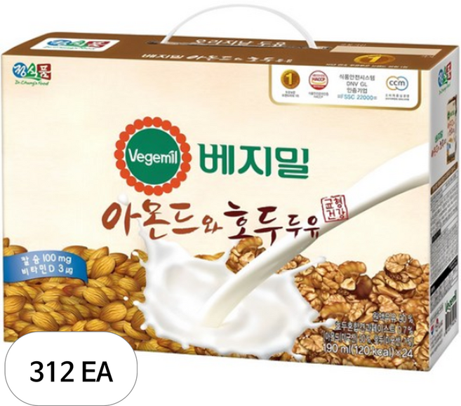 베지밀 아몬드와 호두 두유, 190ml, 312개