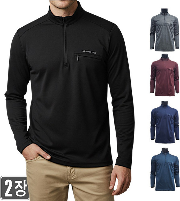 1+1 웨어몬 봄가을 남자 401 윈드 스판 티셔츠 반집업 일상복 등산 운동 작업티
