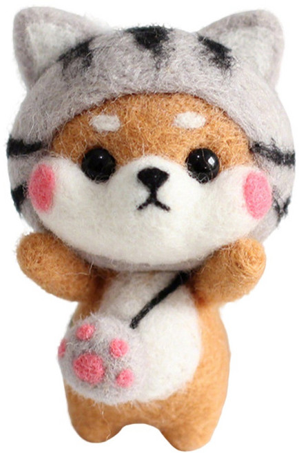 투데이리빙 DIY 양모 펠트 세트 귀여운 토끼 강아지 미니 인형 만들기 초보자 힐링 취미 공예 감성 캐릭터 미니어처 소품, 고양이시바, 1세트