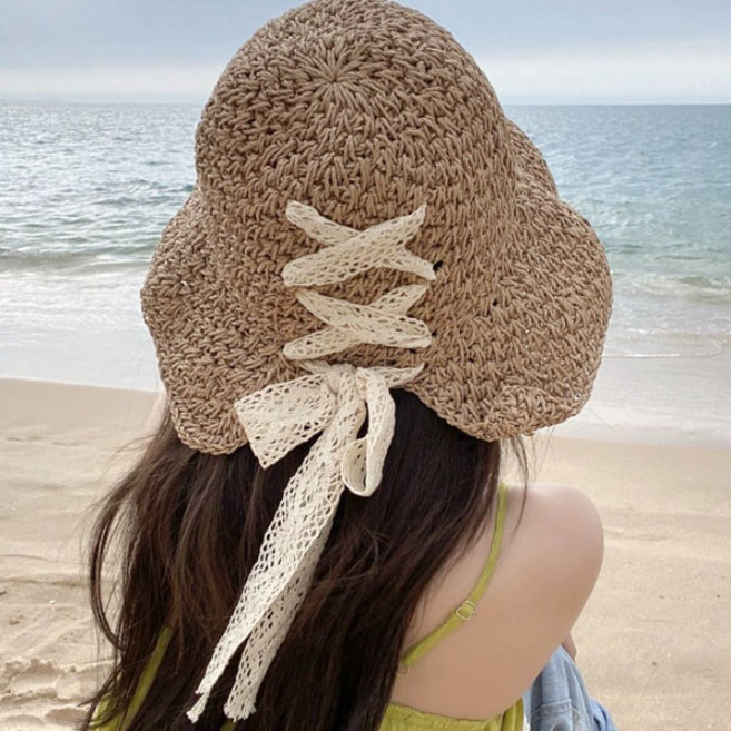 유어더메인 여름 여성 왕골 뒷리본 벙거지 버킷햇