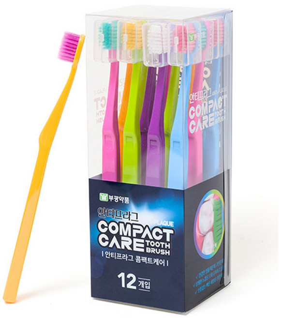 부광약품 콤펙트 일반모 칫솔 캡형, 12개입, 1개