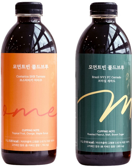 모먼트빈 콜드브루 1L X 2병 프리미엄 더치커피 원액 액상 커피 선물 답례품 코스타리카, 코스타리카 / 브라질, 1개입