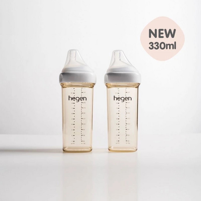 hegen 金色奇蹟 PPSU 寬口奶瓶 方圓型設計易握 耐高溫防脹氣, 1個, 330ml 雙入（搭配快速 3號奶嘴）