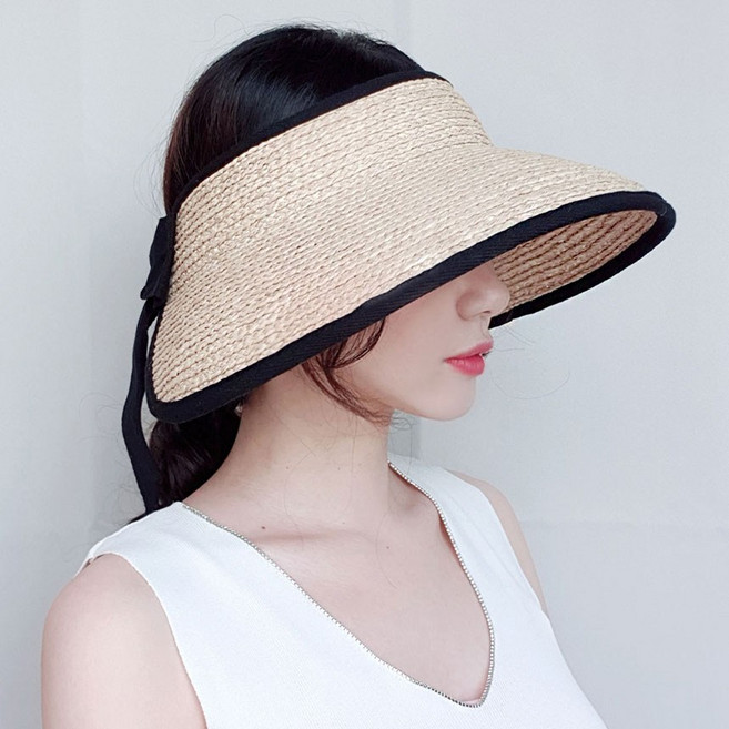 이코마켓 라피아햇 바캉스 휴가 밀짚 라탄 썬캡 모자 선캡 햇빛차단 챙모자 리본썬캡