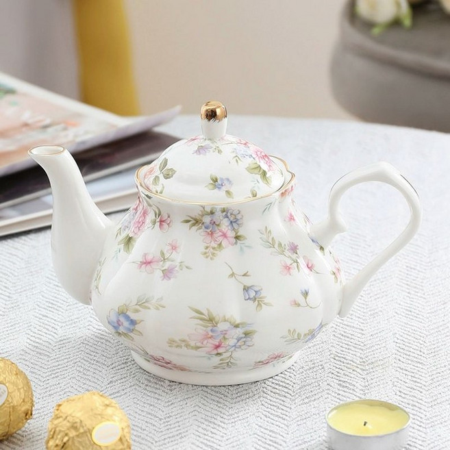 영국식 티팟 워머 차 주전자 휴대용 가정용 전통 도자기, 1개, 1L, 도화 화이트 소형포트 500ml