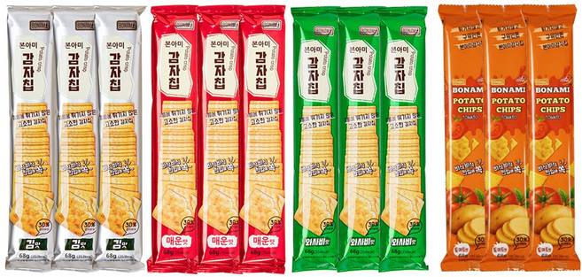 12개세트 본아미 구운 감자 과자 감자칩 68g 4종 [토마토 와사비 김맛 매운맛 각3개], 12개