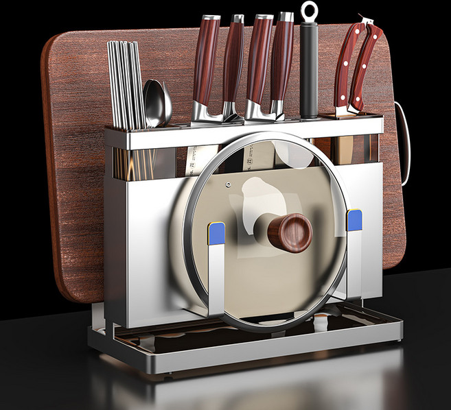 란몰 304스텐 칼꽂이수저통 도마 냄비뚜껑 올인원거치대, 1개, 그레이 대