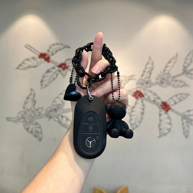 지지주 벤츠 차키 호환상품 풀커버 블랙 키케이스 + 동물 액세서리 키링 세트, C타입곰