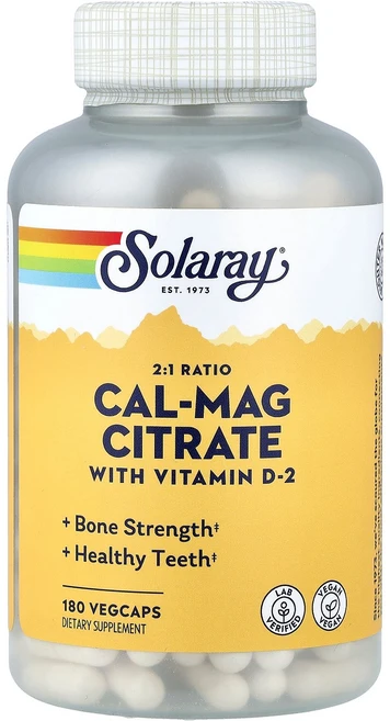 Solaray 비타민D-2 함유 Cal-Mag 시트레이트 베지 캡슐 180정 Solaray (솔라레이), 180 개, 1개 - 쿠팡