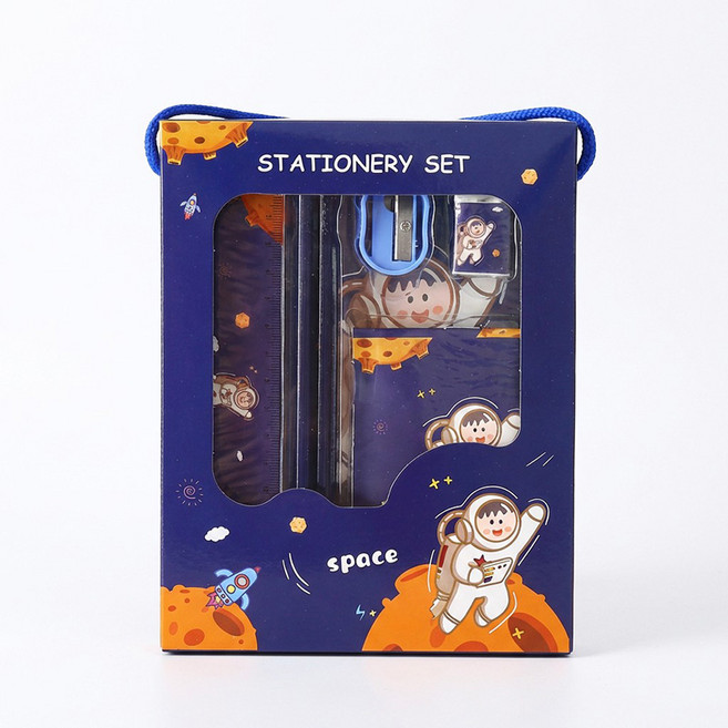 빅드림 초등학교 구디백 입학준비물 학용품세트 캐릭터 문구세트B 5종 구성 (선택 4종), 네이비 스페이스보이