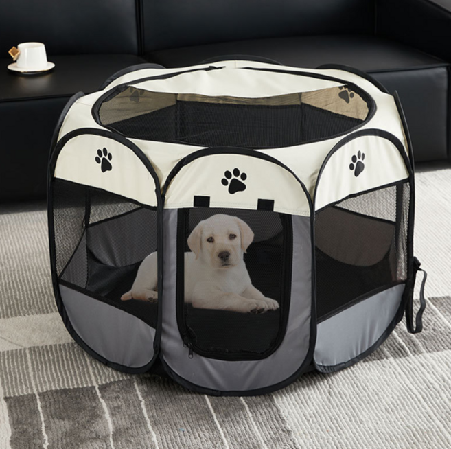 강아지 애견 고양이 접이식 팔각 텐트 모기장 하우스 집, 1개
