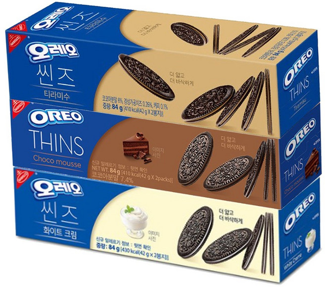 오레오 씬즈 (화이트+초코무스+티라미수) x 3개씩 초콜릿 샌드 쿠키, 1개